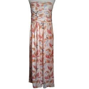 Grace Karin Ruched Draped Front Floral Print Sleeveless Maxi Dress Size Large